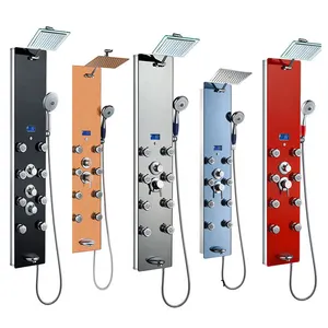 Hochwertige Aluminium-Niederschlags-Duschpaneel-Turm-Thermostat dusche mit 8 Körper düsen und Hand brause für Badezimmer