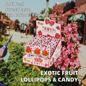 Commercio all'ingrosso cinese esotico dolce gelatina di fragola <span class=keywords><strong>Candy</strong></span> Bar scatola Sour dolce Snack frutta lecca - Product Image 2