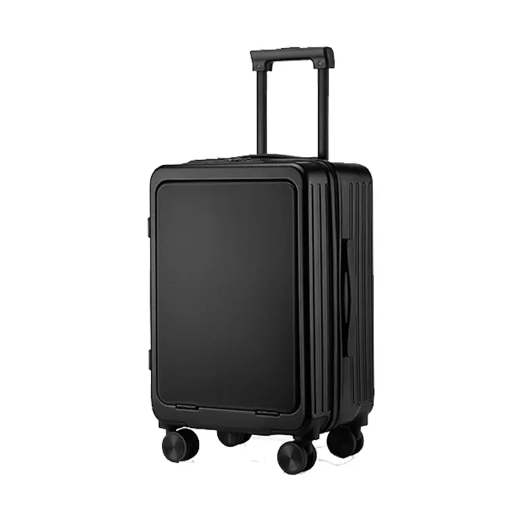 حقيبة سفر تجارية مفتوحة من الأمام مع إطار يمكن حملها باليد مع منفذ شحن USB وحقيبة أمتعة بسحاب