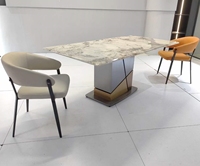 Nouvelle conception de mobilier de salle à manger, table à manger rectangulaire en acier inoxydable noir et or, table de salle à manger en pierre frittée