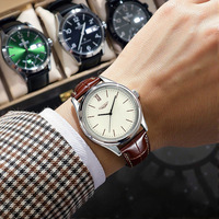 Jam Tangan Pria Modis Terlaris Gaya Baru Tali Kulit Casing Paduan Kuarsa 41mm 9mm Stok Tersedia