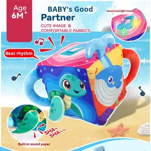 Scatola di Giocattoli Sensoriali per Neonati, Design con Simpatici Animali Marini, Suoni Incorporati, Giocattolo Educativo in Cotone per Bambini - Product Image 2