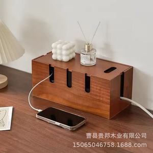 Caja de Madera para Organización de Cables, Organizador de Regletas de Enchufes de Madera Maciza, Rectangular de 13 cm, Organizador de Oficina Duradero - Product Image 1