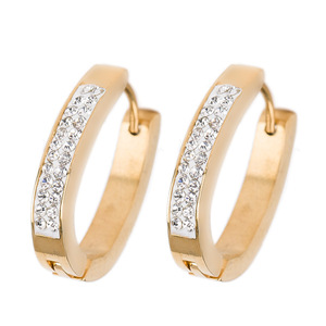 Pendientes de Aro de Acero Inoxidable con Engaste de Canal de Cristales de Una Sola Fila de 4 mm, en Acero Blanco, Oro Blanco y Acero AB, Joyería de Moda - Product Image 4
