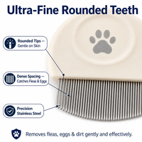 Peigne anti-puces doux pour chats à poils longs et petits chiens, dents ultra fines, élimine les puces, les œufs et la saleté, pointes arrondies, sûr et ergonomique
