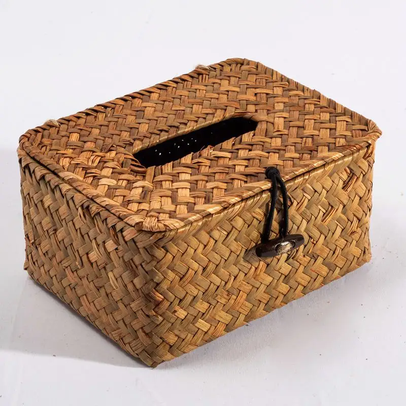 수제 짠 등나무 고리 버들 자연 Seagrasss 조직 상자 커버