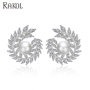 RAKOL EP2358 Peal Cubic Zirconia Real Chapado en oro Charm Stud Pendientes hipoalergénicos Joyería - Product Image 3