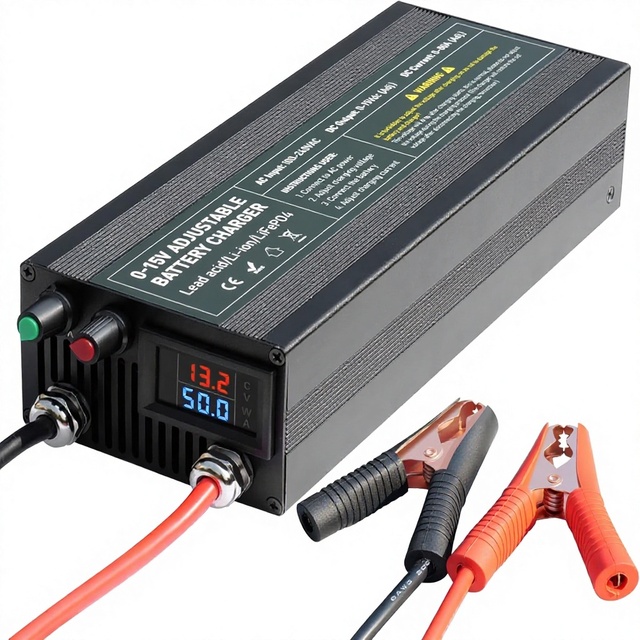 12V High Power LiFePO4 Smart Battery Charger 0-15V Adjustable Voltage 100-200VAC Input Portable Power Adapter Model BL60
