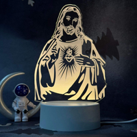 Lampe LED 3D en acrylique personnalisée en usine, motif Jésus, Veilleuse Illusion Vierge Marie, Décoration d'intérieur à motif d'église, Éclairage 3D en acrylique, Prix abordable