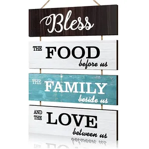 Large Bless Hanging Wall Sign Custom Rustic Wooden Family Food Love Sign Decor for Kitchen Dining Room Living Bedroom Outdoor