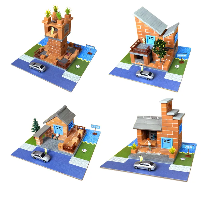 Small Handmade Miniature House Gangnam Villa DIY Craft Building Block Sets Children Educational Mini Architect Build Toy Blocks