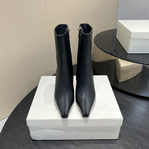 Bottines à talons hauts en cuir pour femmes, design de luxe, bout carré, bottes courtes tendance - Product Image 3