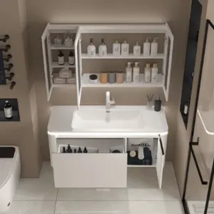 24" 30" badezimmer Waschtisch Waschbecken Kombinations-Badezimmerschrank mit Spiegelschrank Eine Tür Eine Schublade Rechteck-Beleuchtung badezimmer Waschtisch
