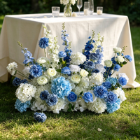 Vente en gros de fleurs artificielles réalistes pour mariage, fleurs bleues et blanches pour allée et centre de table pour événements de mariage