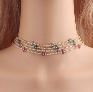 Splendido fiore pieno cz collana girocollo con zirconi collana di moda placcata vecchia 18 carati gioielleria quotidiana per donna ragazza - Product Image 3