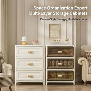 Multi-Layer 35cm Wide <b>Drawer</b>-Style <b>Storage</b> Cabinet Rectangle Plastic Household Organizer with Wheels - Product Image 4