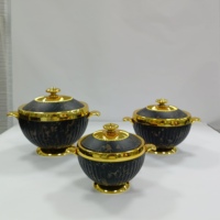 Ensemble de chauffe-plats de luxe sur pied 1.2L 1.8L 3.2L avec bordure dorée, pot isotherme, plat de service thermique pour fêtes musulmanes