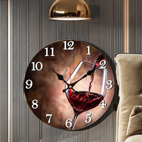Jam dinding Quartz wajah tunggal Modern, tampilan Pin MDF senyap untuk rumah, desain kacamata anggur merah anggur modis untuk ruang tamu