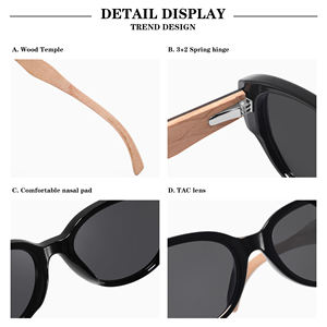 CONCHEN Lunettes de soleil en bois à la mode 3 + 2 avec charnière à ressort TAC Lunettes de soleil unisexes pour temple en bois polarisées - Product Image 5