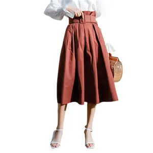 Ladies Belted Ruffle Midi Skirt for Women