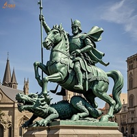 Grande Épée en Laiton Moulé Tenant une Lance, Crucifix, Équitation, Tuer un Dragon, Angleterre, Saint Patron, Statue grandeur nature en Bronze de St George