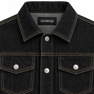 Giacca in Denim Grezzo da Uomo con Cuciture a Contrasto, Abbigliamento da Lavoro e Streetwear, Cappotto Casual Autunno Inverno con Bottoni - Product Image 3