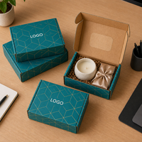Boîte d'expédition en carton ondulé kraft avec logo personnalisé, écologique, bleu turquoise, géométrique, emballage cadeau pour les entreprises de commerce électronique