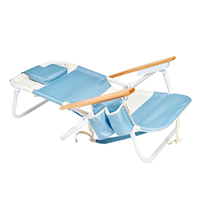 Chaise pliante de plage personnalisable bleue, résistante à l'eau, inclinable et réglable, avec accoudoirs en bois et sac isotherme