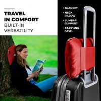 Couverture d'avion compacte et portable de qualité supérieure avec boutons-pression pour le cou, poches pour les pieds et pochette zippée, se transformant en coussin moelleux pour les voyages