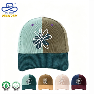 Gorra de Béisbol de Pana con Bloques de Color Estilo Urbano, con Logotipo de <span class=keywords><strong>Flores</strong></span> Bordado Personalizado, Venta al por Mayor de Fábrica OEM ODM - Product Image 1