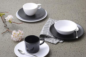 All'ingrosso popolare piatto rotondo in melamina con Texture in pietra opaca Hotel ristorante negozio di dolci <span class=keywords><strong>Cafe</strong></span> infrangibile piatto lavapiatti - Product Image 2