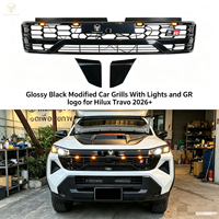 Kit de conversion de carrosserie pour pick-up, ABS noir brillant, grilles de voiture modifiées avec lumières et logo GR pour Hilux Travo 2026+
