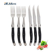Amz Top set de couteaux et fourchettes à steak Manche en plastique noir Couteaux de table Logo personnalisé Couteaux à steak Laguiole dentelés