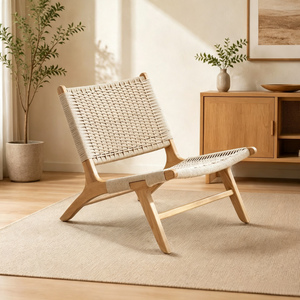 Tenghang Solid Wood Rope Woven Lounge Chair Single <strong>Rattan</strong> <strong>Sofa</strong> with Backrest for Living Room Bedroom Balcony Home Furniture - Product Image 3
