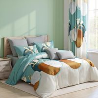Ensemble de taies d'oreiller et couvre-lit en polyester bleu à imprimé floral pour mariage et hôtel, style européen et américain, 100TC >10 pièces