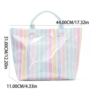 Sac fourre-tout en PVC rayé personnalisé pour femme, grand sac à main en plastique avec lettres imprimées, sac hobo rayé pour le travail et la plage - Product Image 2