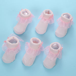 गुलाबी राजकुमारी फीता फूल कपास धनुष बच्चे छोटे लड़कियों के मोजे - Product Image 5