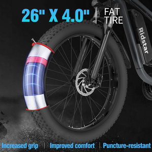 Bicicleta de Montaña Ridstar de 26 Pulgadas, 1000W, 48V, 15AH, Neumáticos Anchos, Bicicleta Híbrida para Adultos, Bicicleta Eléctrica E26 - Product Image 2