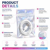 Op maat gemaakte holografische Mylar zakjes, snackfolie zakjes, 3-zijdig verzegelde, hersluitbare plastic zakjes, ziplock zakjes, BPA-vrij, snoepverpakkingen, OEM