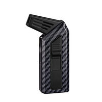 Briquet à cigares multifonction pliable avec coupe-cigares, poinçon, tasseur, flamme nue, coupe-vent, rechargeable au butane, allumage par tirage