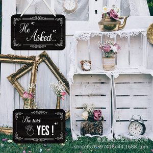 Wooden Hanging <b>Engagement</b> Sign Black Rectangle Wall Mount For Wedding Party <b>Decorations</b> - Product Image 2