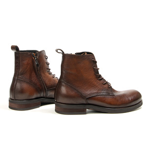 Bottes en cuir de style britannique pour hommes, marron foncé, en cuir de vachette pleine fleur, bottes de chevalier, bottes de chasse rétro à la mode, faites à la main, effet vieilli - Product Image 3