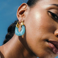 Boucles d'oreilles créoles en acier inoxydable marbré pour femme, style huggie, bijoux d'été tendance