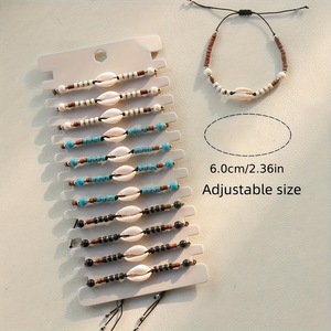 Ensemble de bracelets tendance bohème en bois de coco naturel tissé à la main, avec breloques coquillages <span class=keywords><strong>puka</strong></span> et conques, style plage océanique, pour le <span class=keywords><strong>surf</strong></span> - Product Image 3