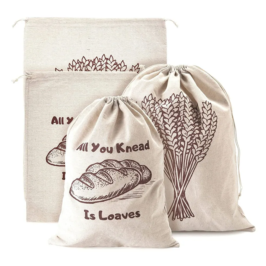 Linen Bread Bags Reusable For Loaf Homemade Artisan Bread Storage Drawstring Cotton Bread Bag