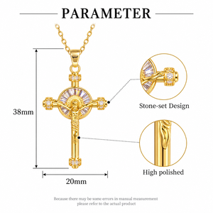 Collana con Crocifisso ARNAN per Donne, Pendente a Croce di Gesù in Ottone con Pavé, Catena in Acciaio, Gioielli Eleganti alla Moda, Regali all'Ingrosso - Product Image 2