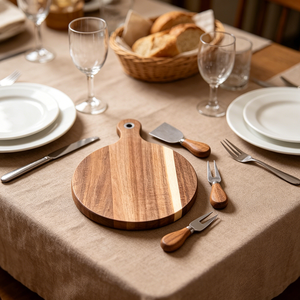 Ensemble de planches à <span class=keywords><strong>fromage</strong></span> en bois d'acacia avec 3 couteaux à <span class=keywords><strong>fromage</strong></span>, plateau de service rond pour <span class=keywords><strong>charcuterie</strong></span> avec poignée pour la cuisine et les fêtes - Product Image 4