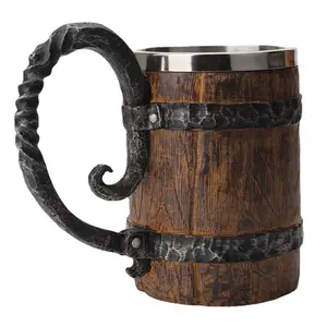 Simulation Of Wooden Barrel Double Beer Mug Creative Personality Office Resin Stainless Steel Liner Drinking Cup