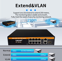 TINCAM OEM SKD Switch PoE Gigabit Inteligente de 8 Puertos, 2 Uplinks de 1000M, 1 SFP, 802.3 BT, Potencia de 200W, VLAN, Switch de Red para Cámaras IP CCTV