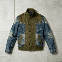 Blousons Bomber en Jean pour Hommes Automne, Logo Personnalisé, Vintage, Formel, Col Montant, Patchwork, Finition Cirée, Réversible, Effet Vieilli, Coupe Boxy
